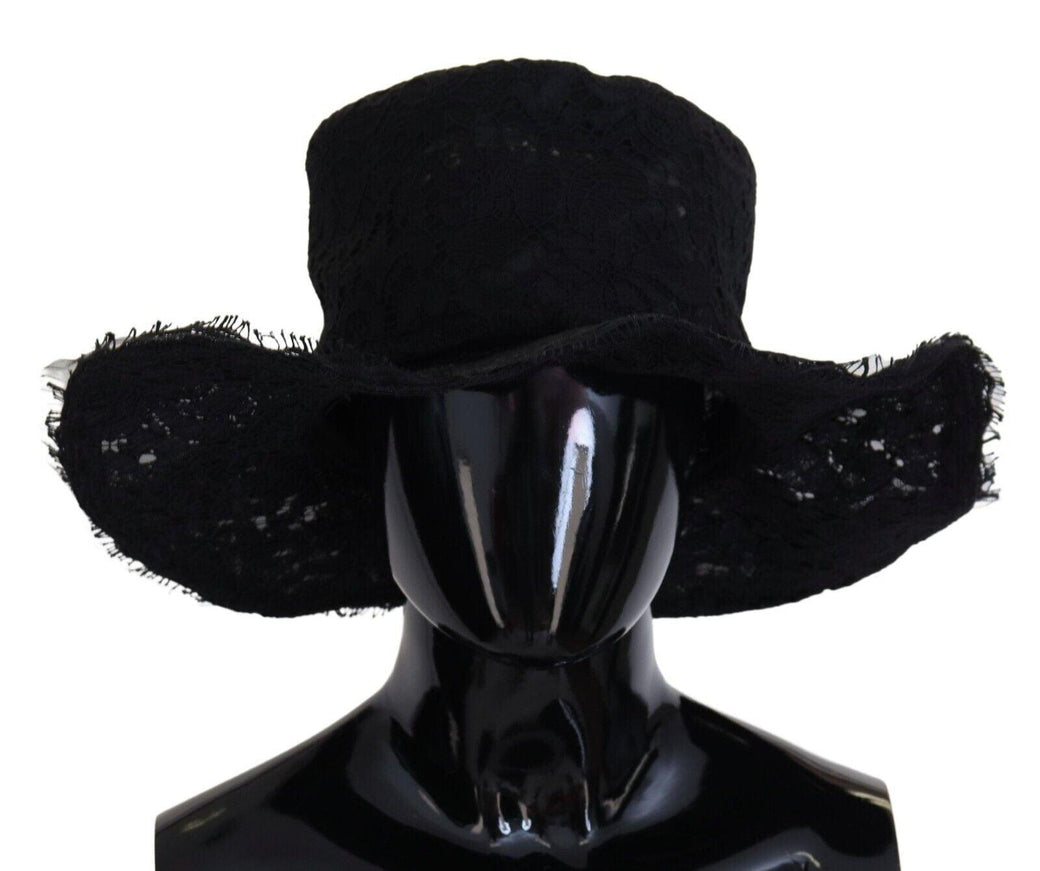 Dolce & Gabbana Black Floral Lace Wide Brim Top Hat - Ellie Belle