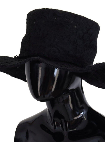 Dolce & Gabbana Black Floral Lace Wide Brim Top Hat - Ellie Belle