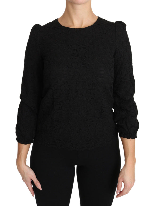 Dolce & Gabbana Black Floral Lace Zipper Top Blouse