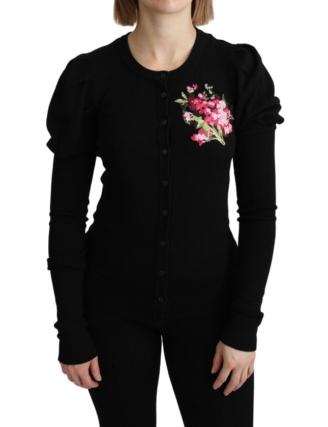 Dolce & Gabbana Black Floral Long Sleeve Cardigan Sweater
