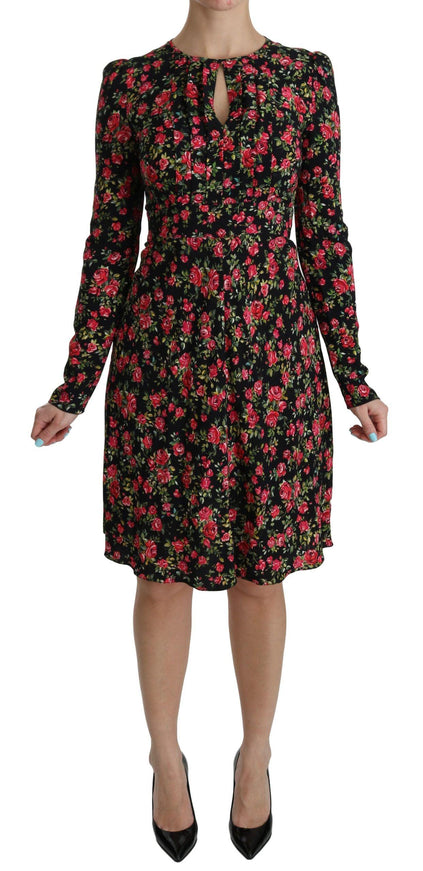 Dolce & Gabbana Black Floral Longsleeve Knee Length Dress