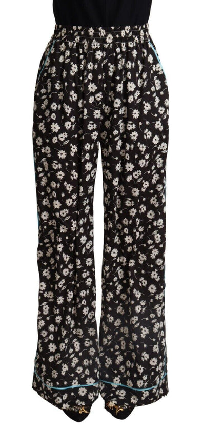 Dolce & Gabbana Black Floral Mid Waist Wide Leg Pants - Ellie Belle