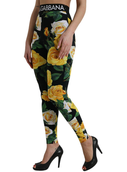 Dolce & Gabbana Black Floral Nylon High Waist Leggings Pants - Ellie Belle