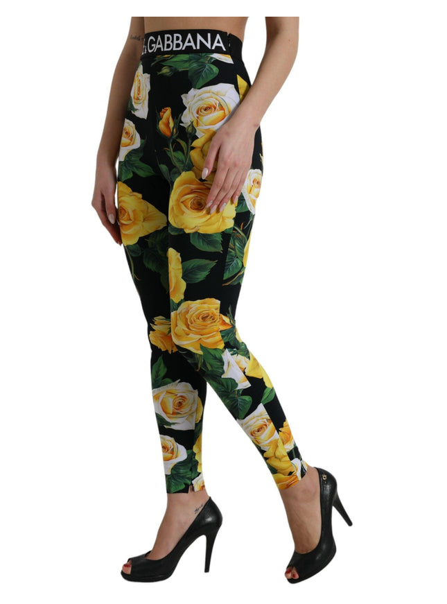 Dolce & Gabbana Black Floral Nylon High Waist Leggings Pants - Ellie Belle
