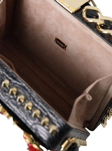 Dolce & Gabbana Black Floral Padlock Leather Crystal Velvet Clutch BOX Bag - Ellie Belle