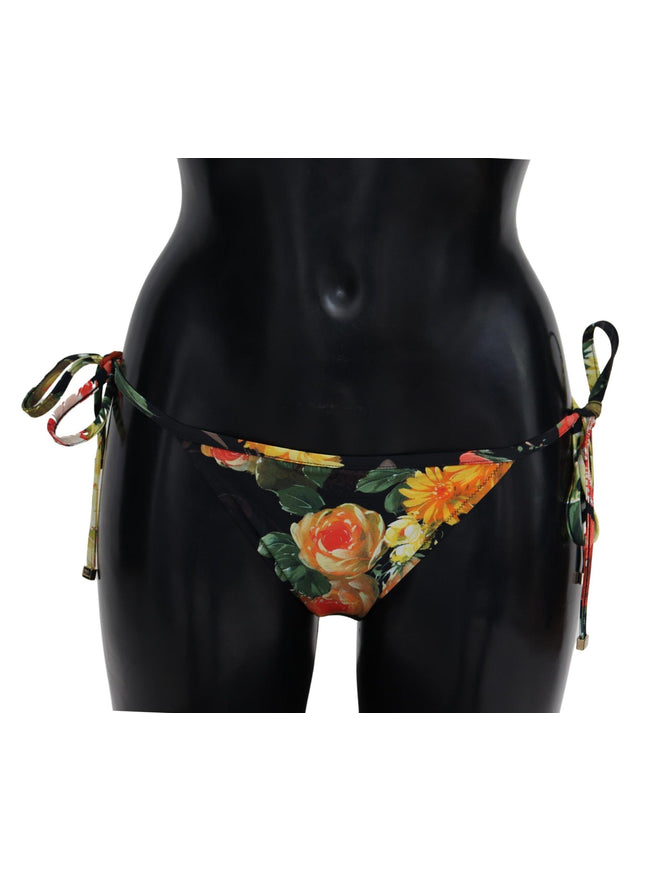 Dolce & Gabbana Black Floral Print Beachwear Swimwear Bikini Bottom - Ellie Belle
