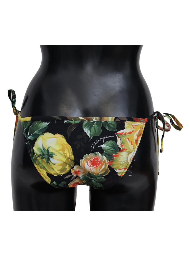 Dolce & Gabbana Black Floral Print Beachwear Swimwear Bikini Bottom - Ellie Belle