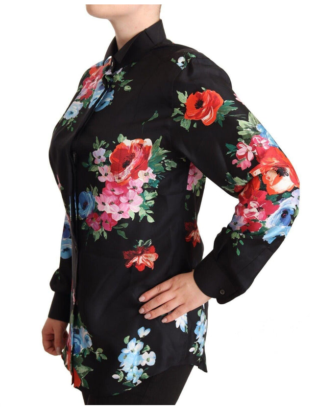 Dolce & Gabbana Black Floral Print Collared Polo Blouse Top - Ellie Belle