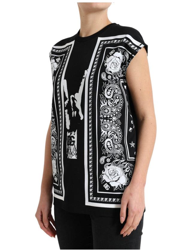 Dolce & Gabbana Black Floral Print Cotton Sleeveless Tank Top - Ellie Belle