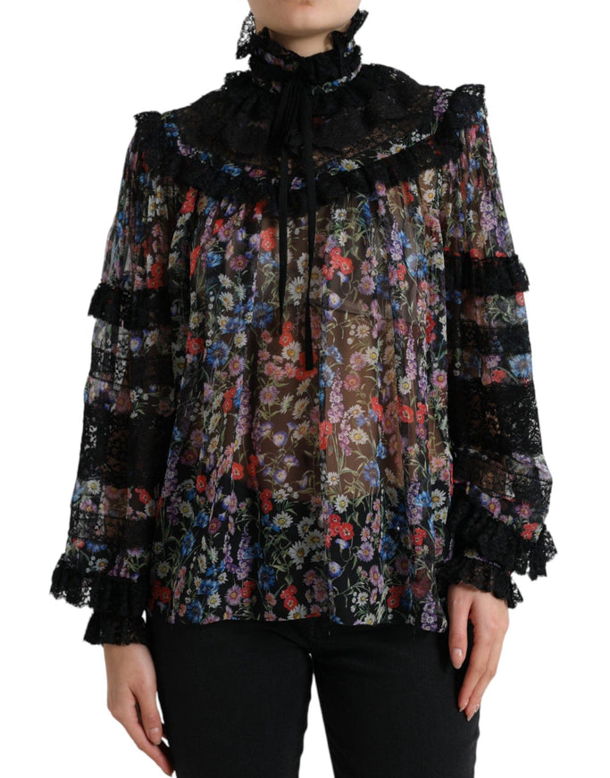 Dolce & Gabbana Black Floral Print Long Sleeves Blouse Top - Ellie Belle