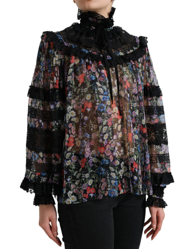 Dolce & Gabbana Black Floral Print Long Sleeves Blouse Top - Ellie Belle