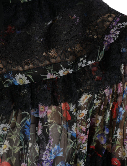 Dolce & Gabbana Black Floral Print Long Sleeves Blouse Top - Ellie Belle