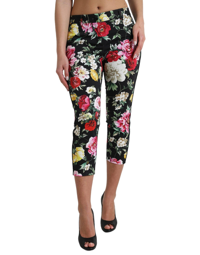 Dolce & Gabbana Black Floral Print Mid Waist Cropped Pants - Ellie Belle