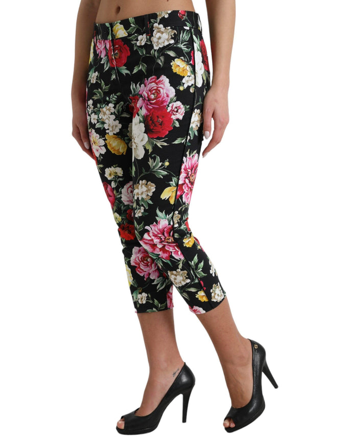 Dolce & Gabbana Black Floral Print Mid Waist Cropped Pants - Ellie Belle