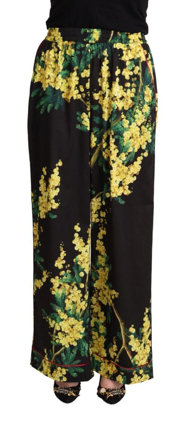 Dolce & Gabbana Black Floral Print Mid Waist Wide Leg Pants - Ellie Belle