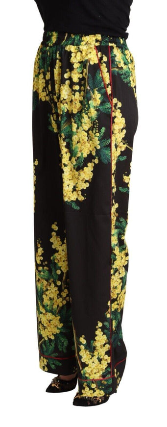 Dolce & Gabbana Black Floral Print Mid Waist Wide Leg Pants - Ellie Belle