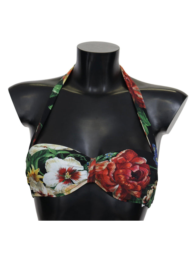 Dolce & Gabbana Black Floral Print Nylon Swimwear Bikini Tops - Ellie Belle