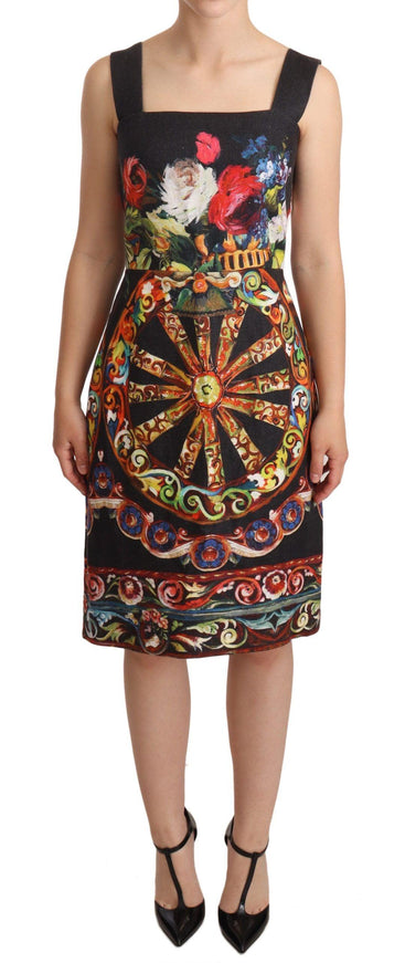 Dolce & Gabbana Black Floral Print Sheath Square Neck Dress - Ellie Belle