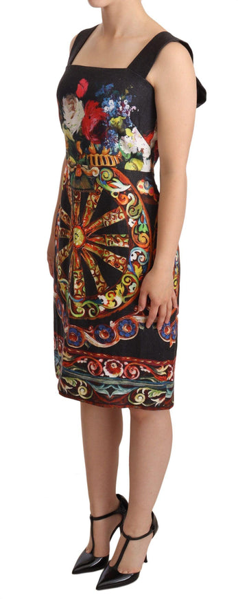 Dolce & Gabbana Black Floral Print Sheath Square Neck Dress - Ellie Belle