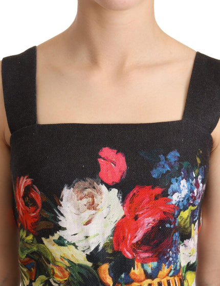 Dolce & Gabbana Black Floral Print Sheath Square Neck Dress - Ellie Belle