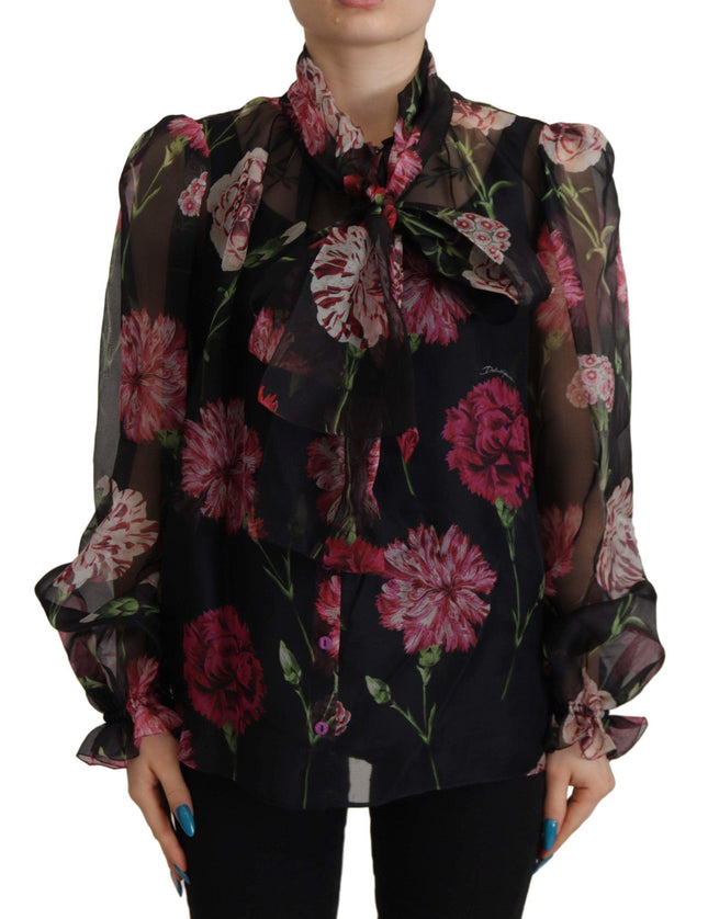Dolce & Gabbana Black Floral Print Silk Top Shirt Blouse - Ellie Belle