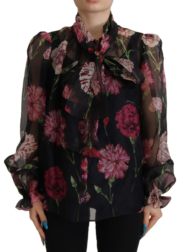 Dolce & Gabbana Black Floral Print Silk Top Shirt Blouse - Ellie Belle