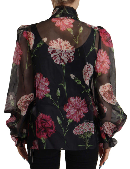 Dolce & Gabbana Black Floral Print Silk Top Shirt Blouse - Ellie Belle
