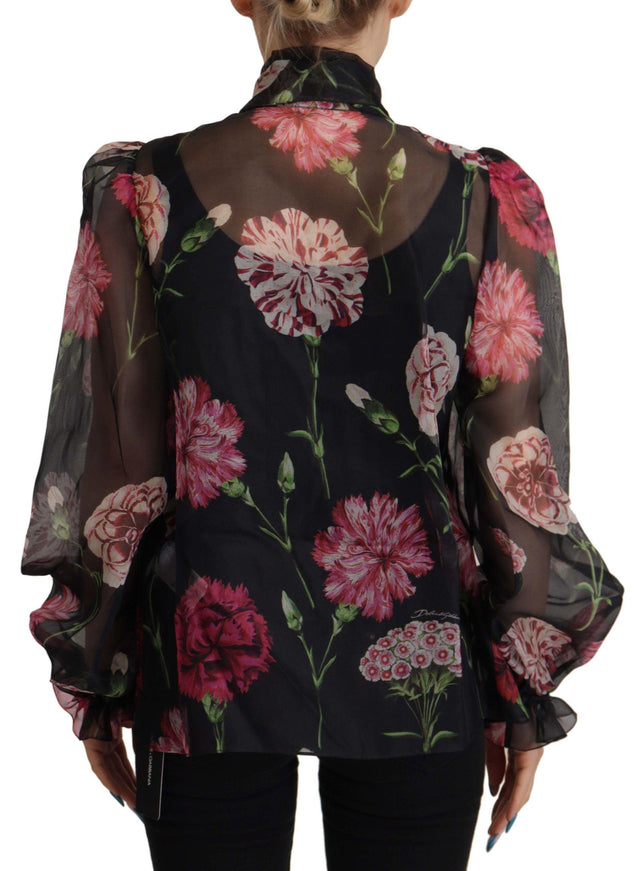 Dolce & Gabbana Black Floral Print Silk Top Shirt Blouse - Ellie Belle