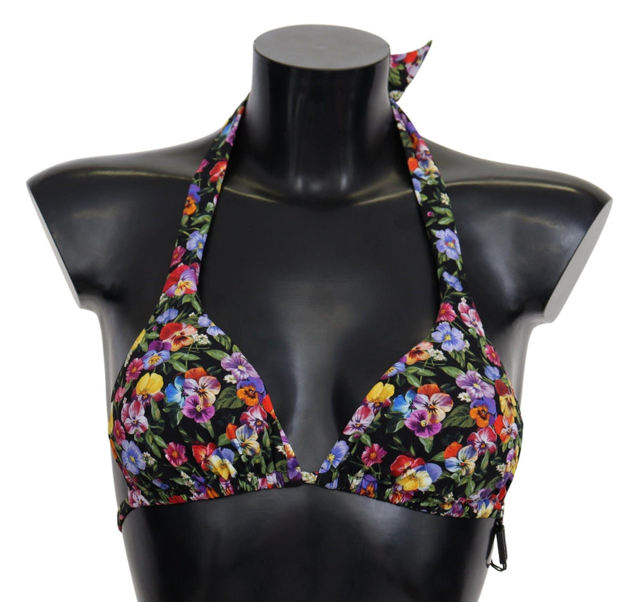 Dolce & Gabbana Black Floral Print Swimsuit Beachwear Bikini Tops - Ellie Belle