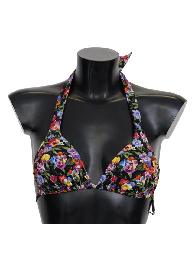 Dolce & Gabbana Black Floral Print Swimsuit Beachwear Bikini Tops - Ellie Belle