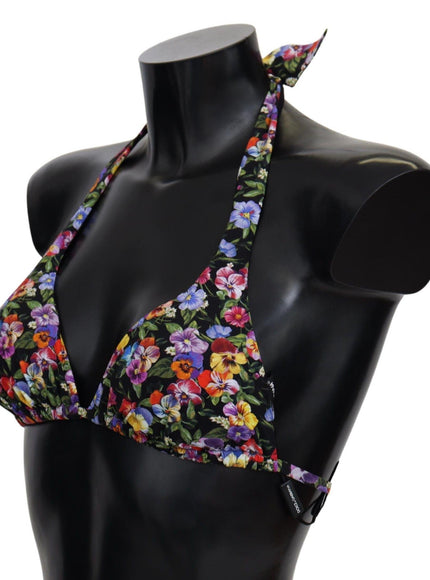 Dolce & Gabbana Black Floral Print Swimsuit Beachwear Bikini Tops - Ellie Belle