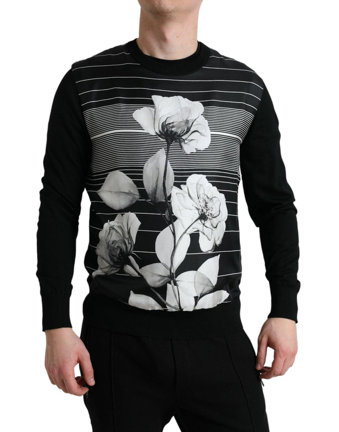 Dolce & Gabbana Black Floral Print Wool Silk Pullover Sweater - Ellie Belle