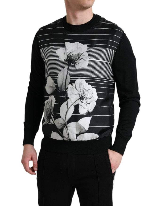 Dolce & Gabbana Black Floral Print Wool Silk Pullover Sweater - Ellie Belle