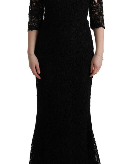 Dolce & Gabbana Black Floral Ricamo Sheath Long Dress - Ellie Belle