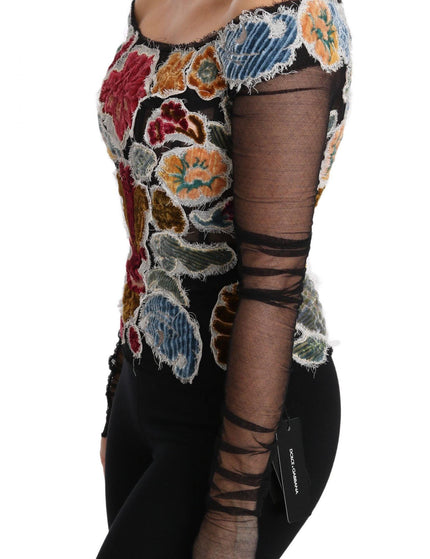 Dolce & Gabbana Black Floral Ricamo Top T-shirt Blouse - Ellie Belle