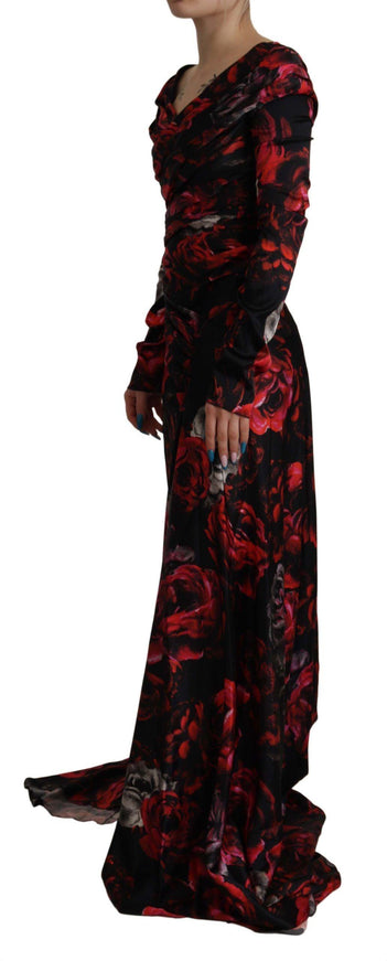 Dolce & Gabbana Black Floral Roses A-Line Sheath Gown Dress - Ellie Belle