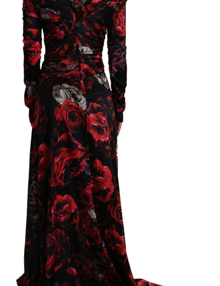 Dolce & Gabbana Black Floral Roses A-Line Sheath Gown Dress - Ellie Belle