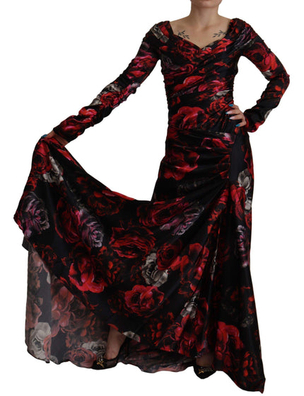 Dolce & Gabbana Black Floral Roses A-Line Sheath Gown Dress - Ellie Belle