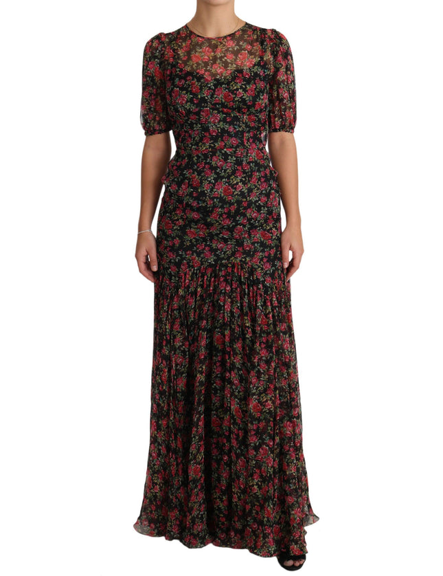 Dolce & Gabbana Black Floral Roses A-Line Shift Gown Dress - Ellie Belle