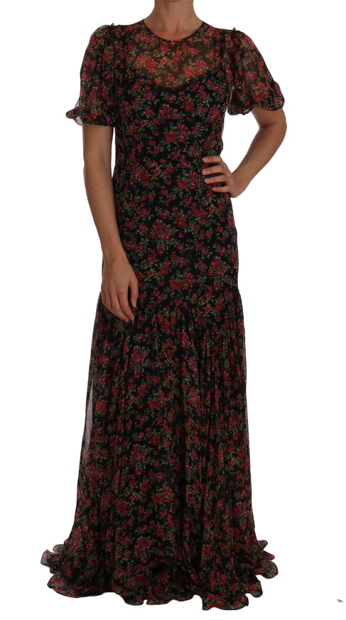 Dolce & Gabbana Black Floral Roses A-Line Shift Gown