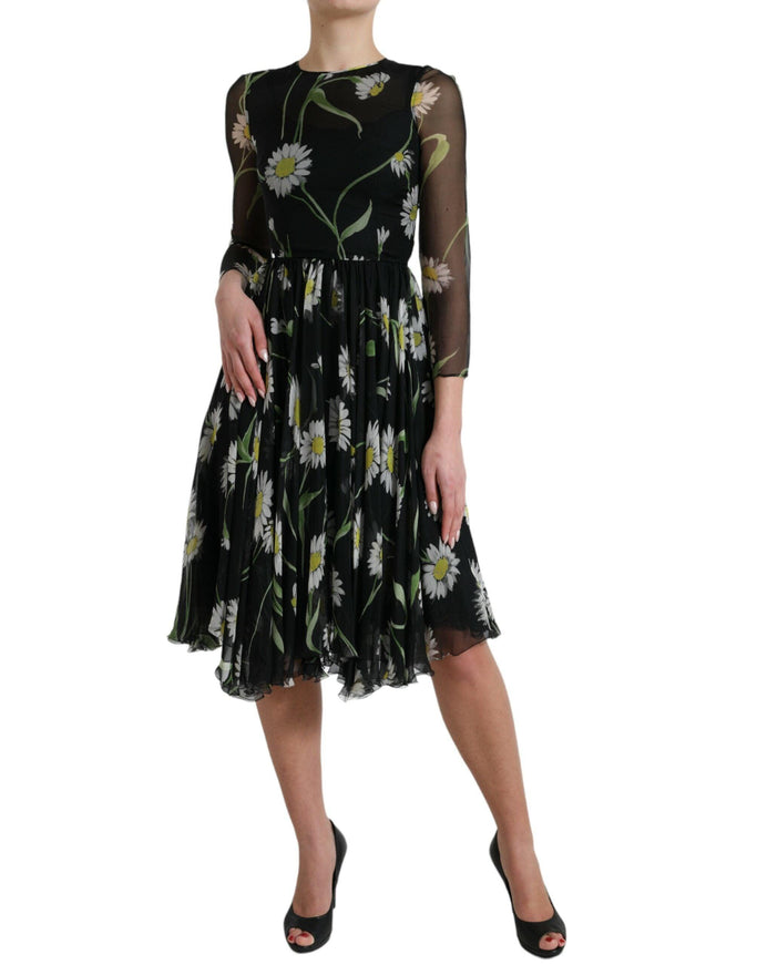 Dolce & Gabbana Black Floral Sheer A-line Knee Length Dress - Ellie Belle