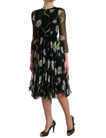 Dolce & Gabbana Black Floral Sheer A-line Knee Length Dress - Ellie Belle