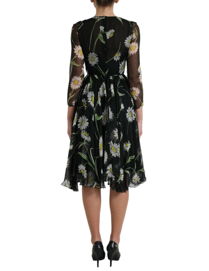 Dolce & Gabbana Black Floral Sheer A-line Knee Length Dress - Ellie Belle
