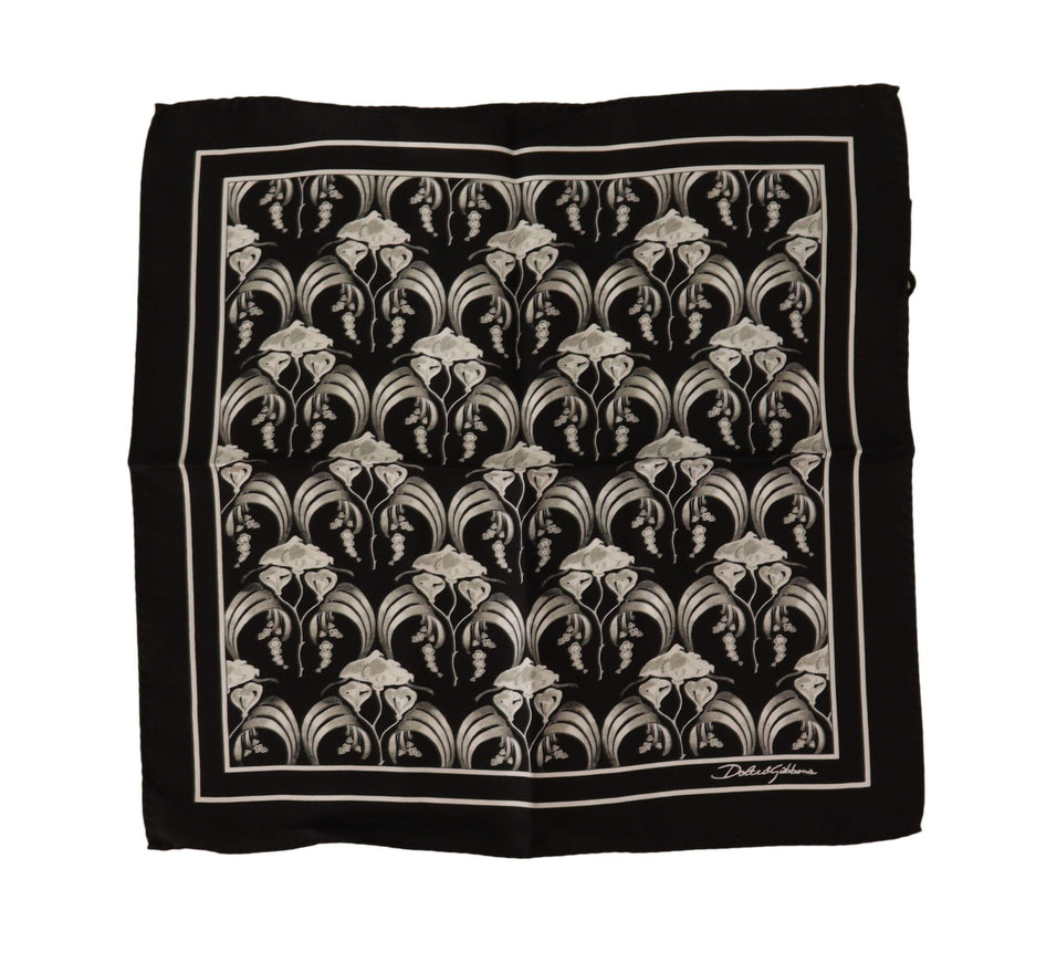 Dolce & Gabbana Black Floral Silk Square Handkerchief Scarf - Ellie Belle