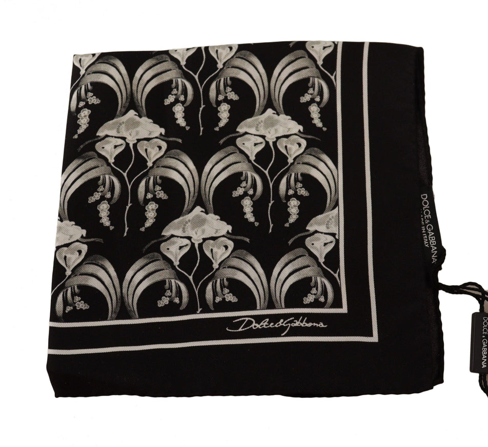 Dolce & Gabbana Black Floral Silk Square Handkerchief Scarf - Ellie Belle