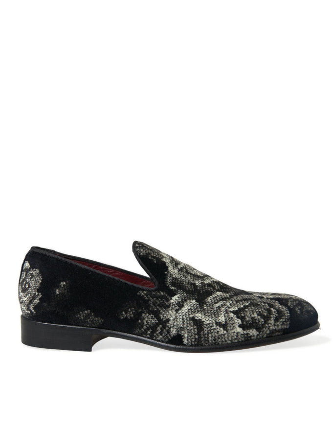 Dolce & Gabbana Black Floral Slippers Men Loafers Dress Shoes - Ellie Belle