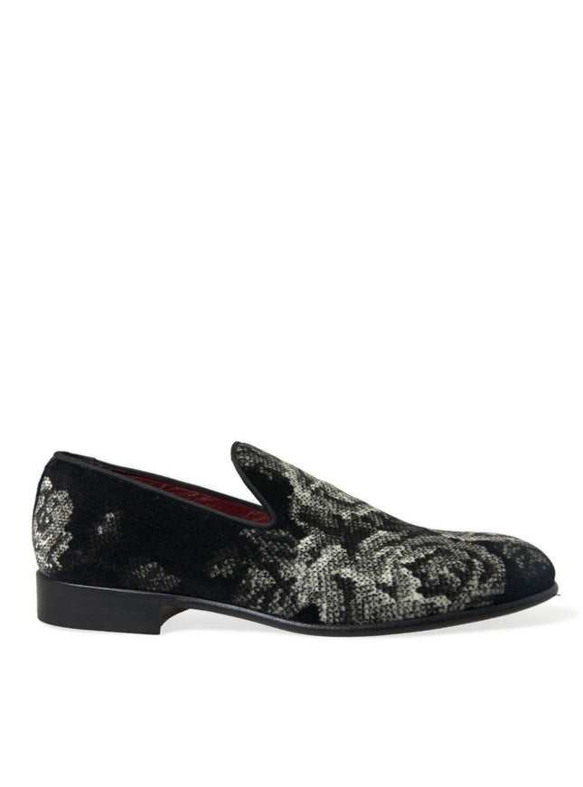 Dolce & Gabbana Black Floral Slippers Men Loafers Dress Shoes - Ellie Belle