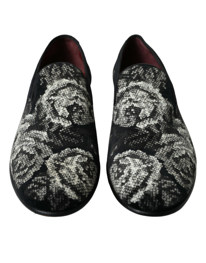 Dolce & Gabbana Black Floral Slippers Men Loafers Dress Shoes - Ellie Belle