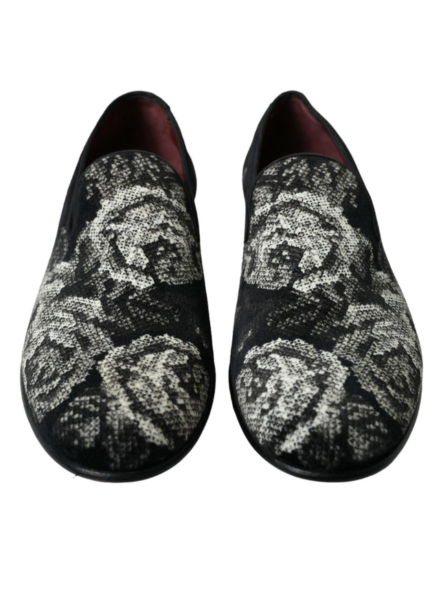 Dolce & Gabbana Black Floral Slippers Men Loafers Dress Shoes - Ellie Belle