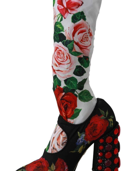 Dolce & Gabbana Black Floral Socks Crystal Jersey Boots Shoes - Ellie Belle